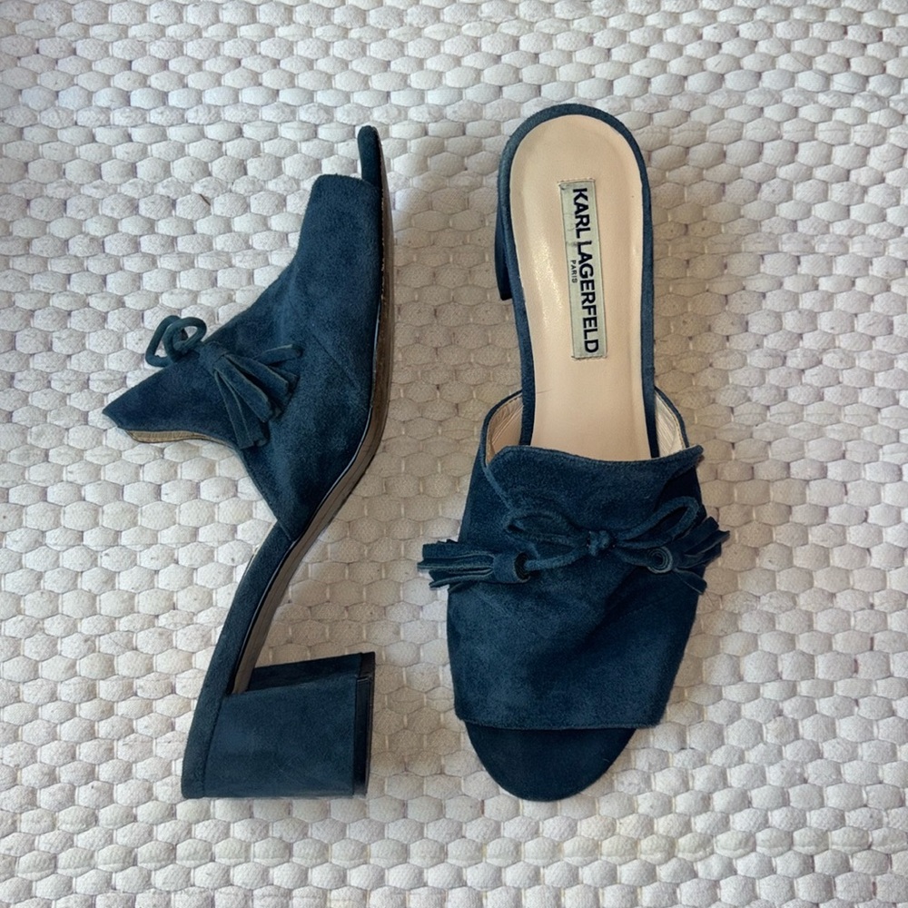 Karl Lagerfeld Hettie Mule Blue Suede Tassle 9.5